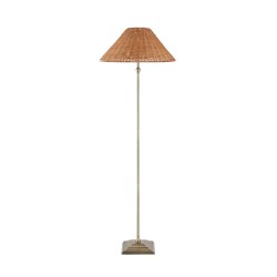 Jericho - Antique Brass Floor Lamp with Brown Rattan