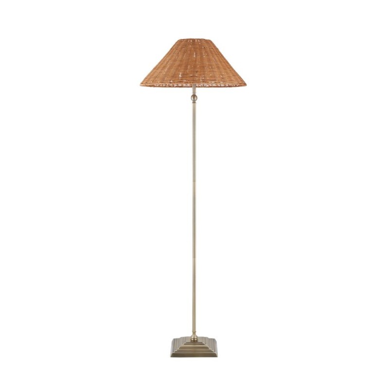Endon-125444 - Jericho - Antique Brass Floor Lamp with Brown Rattan