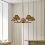 Jericho - Matt Black 5 Light Centre Fitting with Brown Rattan