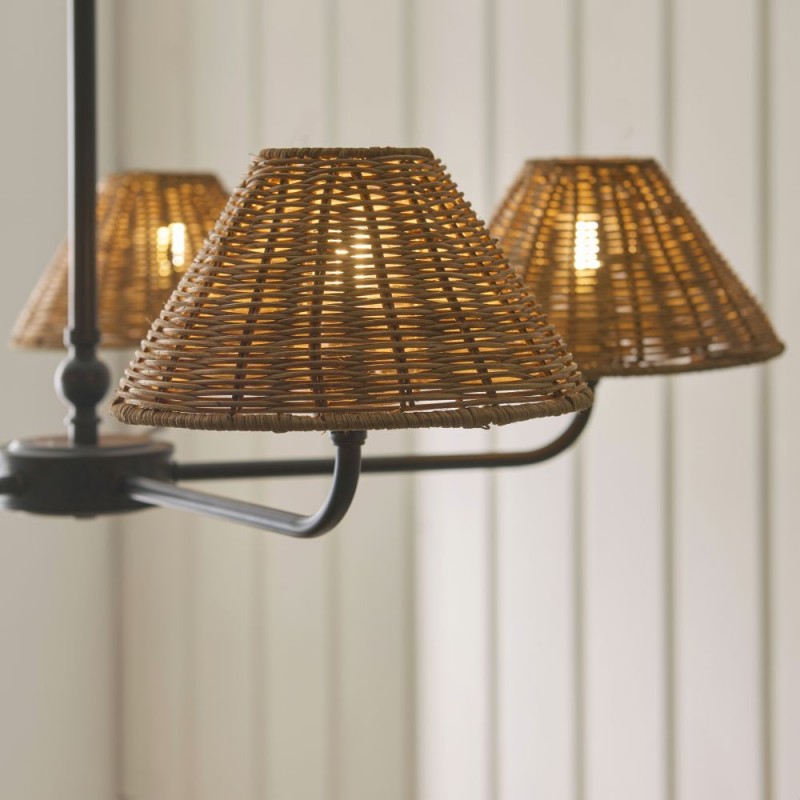 Endon-125445 - Jericho - Matt Black 5 Light Centre Fitting with Brown Rattan