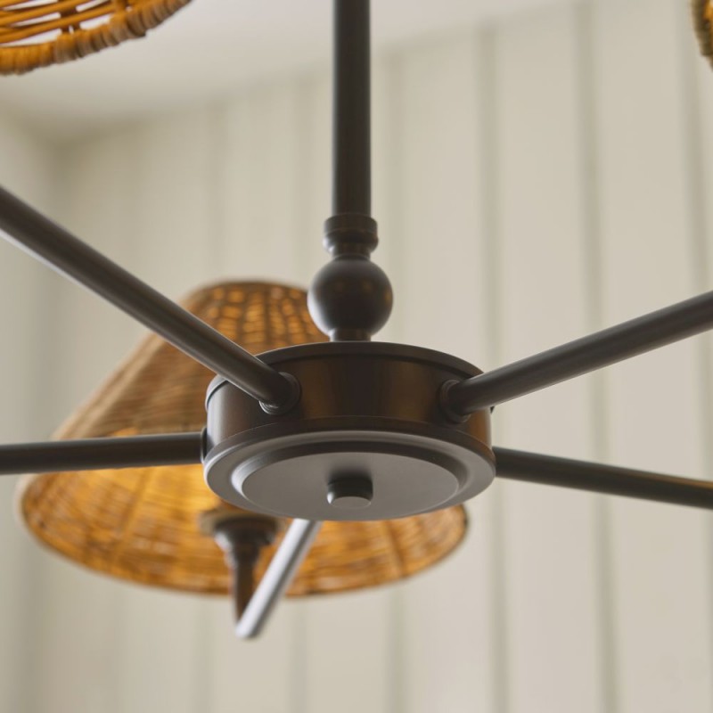 Endon-125445 - Jericho - Matt Black 5 Light Centre Fitting with Brown Rattan