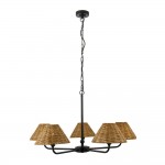 Jericho - Matt Black 5 Light Centre Fitting with Brown Rattan