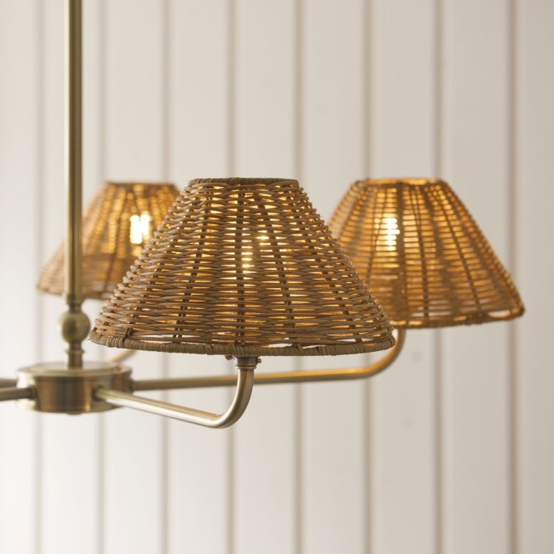 Endon-125446 - Jericho - Antique Brass 5 Light Centre Fitting with Brown Rattan