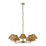 Jericho - Antique Brass 5 Light Centre Fitting with Brown Rattan