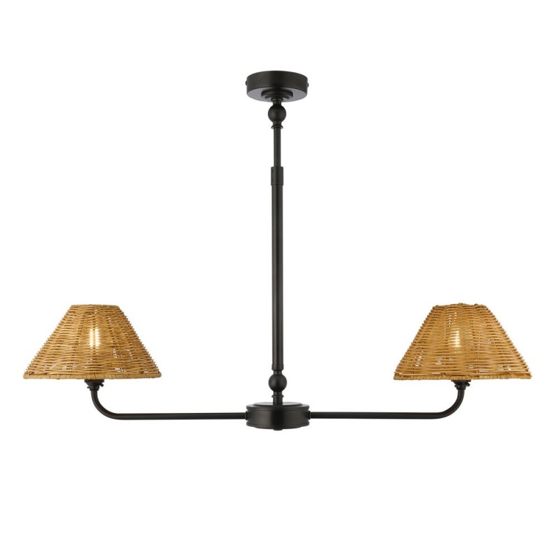 Endon-125447 - Jericho - Matt Black 2 Light over Island Fitting with Brown Rattan