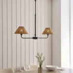 Jericho - Matt Black 2 Light over Island Fitting with Brown Rattan