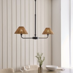Jericho - Matt Black 2 Light over Island Fitting with Brown Rattan