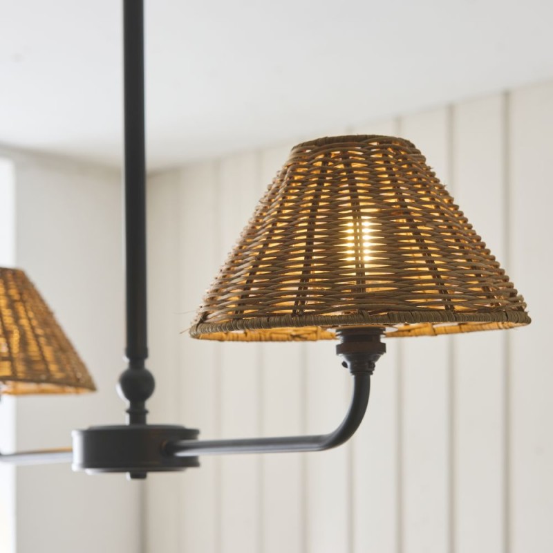Endon-125447 - Jericho - Matt Black 2 Light over Island Fitting with Brown Rattan