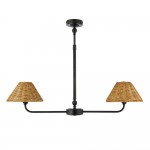 Jericho - Matt Black 2 Light over Island Fitting with Brown Rattan