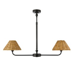 Jericho - Matt Black 2 Light over Island Fitting with Brown Rattan