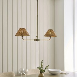 Jericho - Antique Brass 2 Light over Island Fitting with Brown Rattan