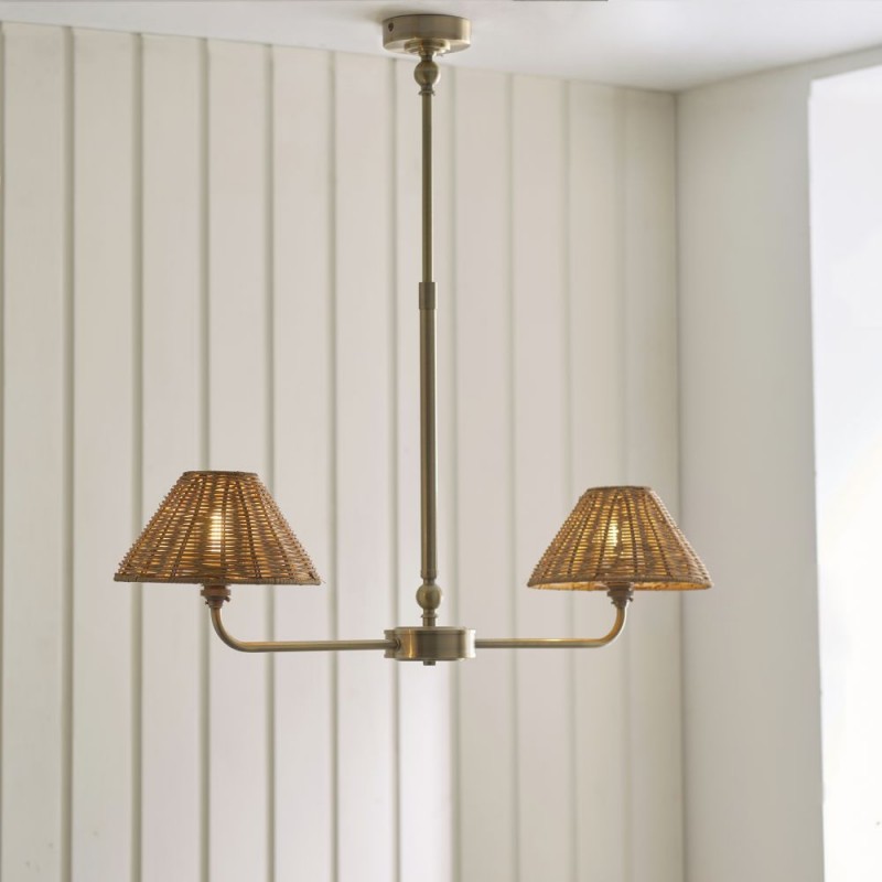 Endon-125448 - Jericho - Antique Brass 2 Light over Island Fitting with Brown Rattan
