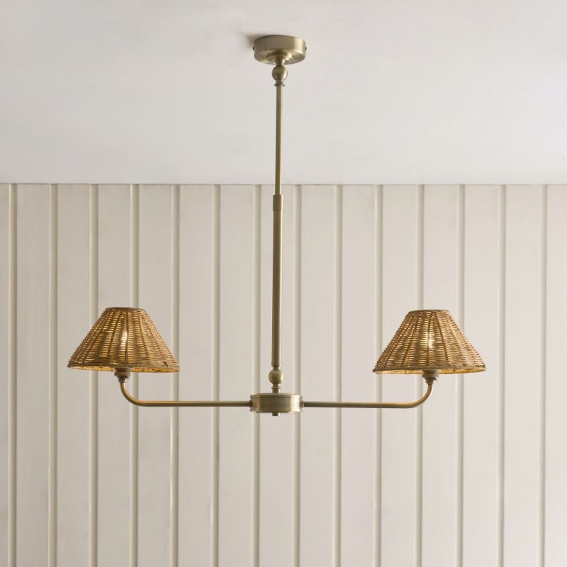 Endon-125448 - Jericho - Antique Brass 2 Light over Island Fitting with Brown Rattan