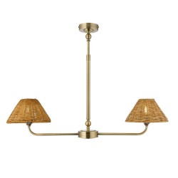 Jericho - Antique Brass 2 Light over Island Fitting with Brown Rattan