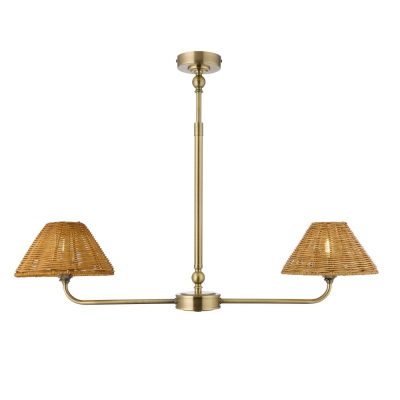 Endon-125448 - Jericho - Antique Brass 2 Light over Island Fitting with Brown Rattan