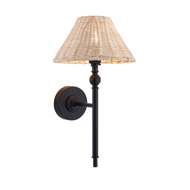 Endon-125449 - Jericho - Matt Black Wall Lamp with Natural Rattan