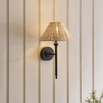 Jericho - Matt Black Wall Lamp with Natural Rattan