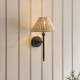 Endon-125449 - Jericho - Matt Black Wall Lamp with Natural Rattan