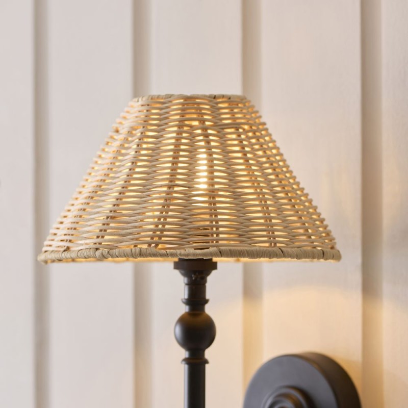 Endon-125449 - Jericho - Matt Black Wall Lamp with Natural Rattan