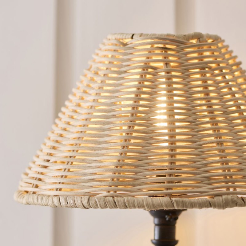 Endon-125449 - Jericho - Matt Black Wall Lamp with Natural Rattan