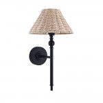 Jericho - Matt Black Wall Lamp with Natural Rattan