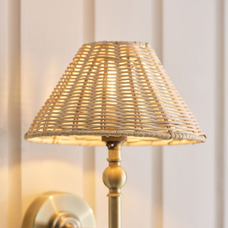 Endon-125450 - Jericho - Antique Brass Wall Lamp with Natural Rattan