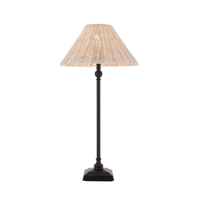 Endon-125451 - Jericho - Matt Black Table Lamp with Natural Rattan