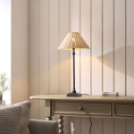Jericho - Matt Black Table Lamp with Natural Rattan