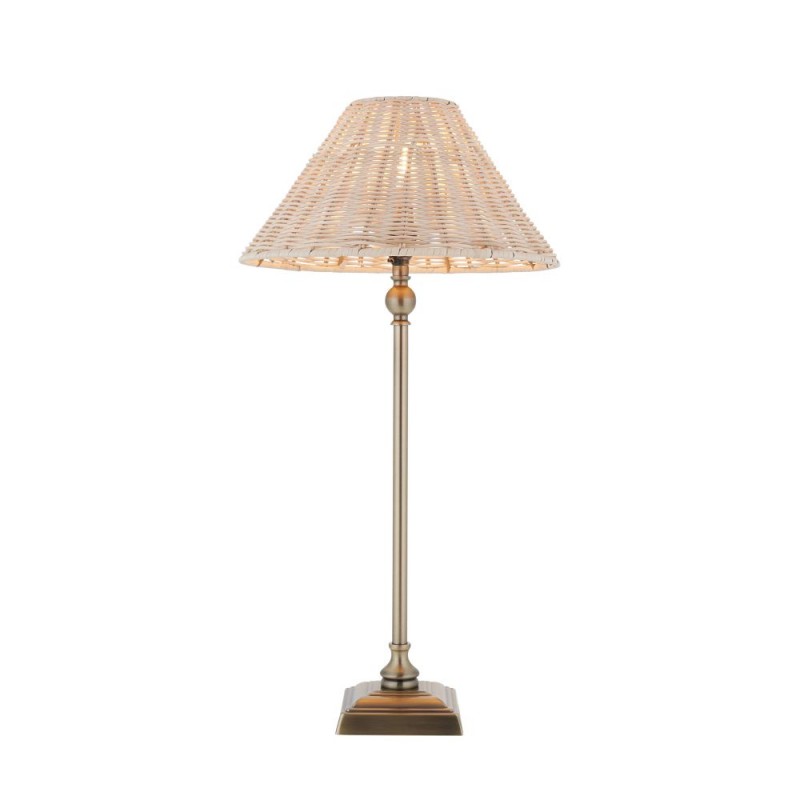 Endon-125452 - Jericho - Antique Brass Table Lamp with Natural Rattan