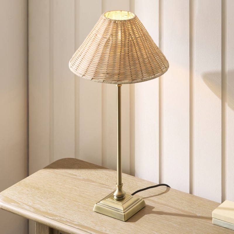 Endon-125452 - Jericho - Antique Brass Table Lamp with Natural Rattan