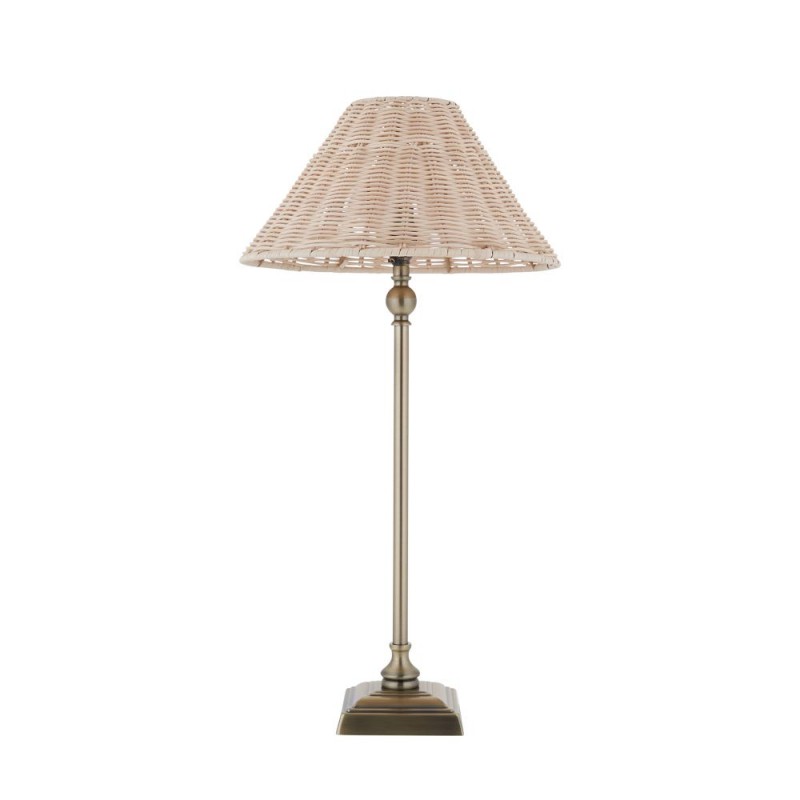 Endon-125452 - Jericho - Antique Brass Table Lamp with Natural Rattan
