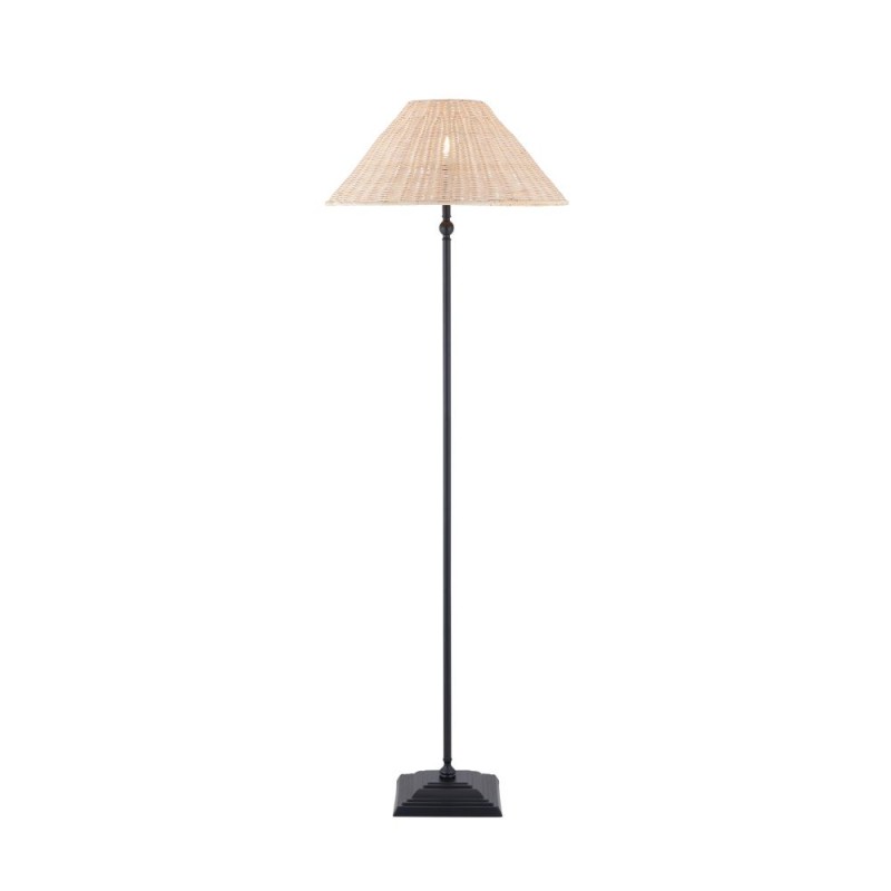 Endon-125453 - Jericho - Matt Black Floor Lamp with Natural Rattan