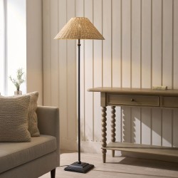 Jericho - Matt Black Floor Lamp with Natural Rattan