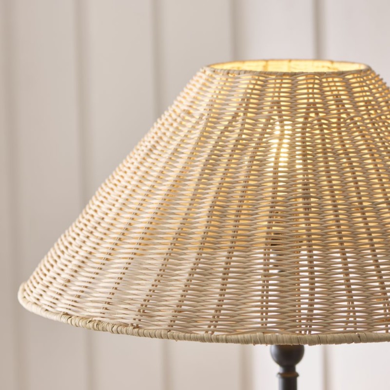 Endon-125453 - Jericho - Matt Black Floor Lamp with Natural Rattan