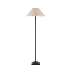 Jericho - Matt Black Floor Lamp with Natural Rattan