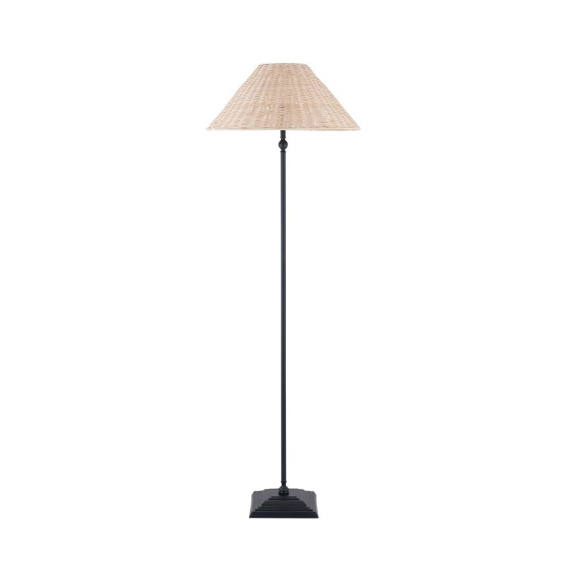 Endon-125453 - Jericho - Matt Black Floor Lamp with Natural Rattan
