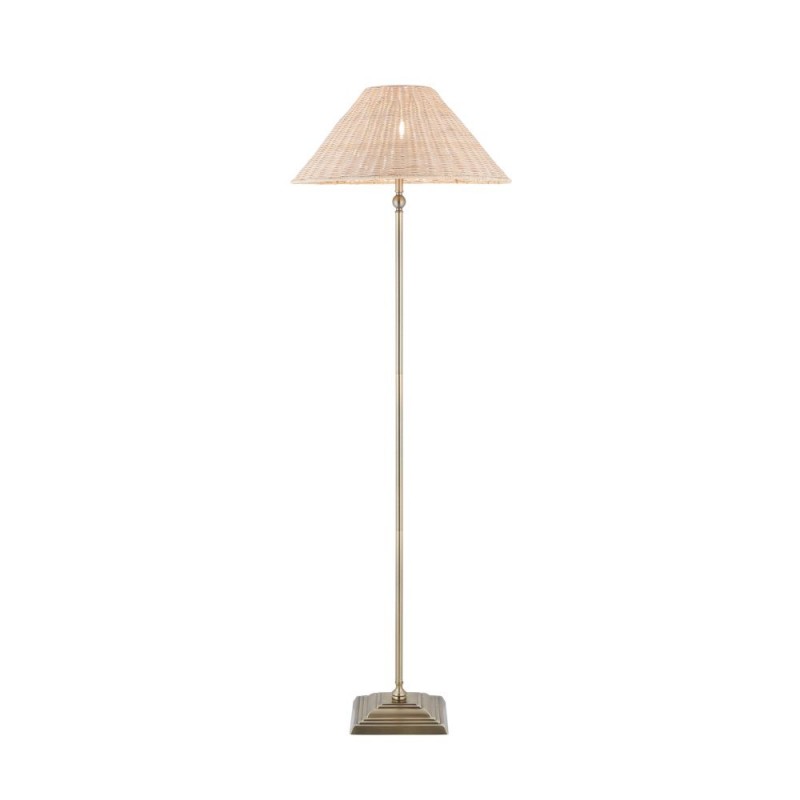 Endon-125454 - Jericho - Antique Brass Floor Lamp with Natural Rattan