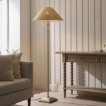 Jericho - Antique Brass Floor Lamp with Natural Rattan
