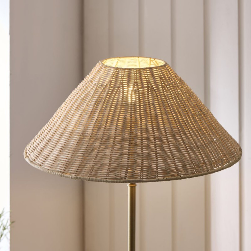 Endon-125454 - Jericho - Antique Brass Floor Lamp with Natural Rattan