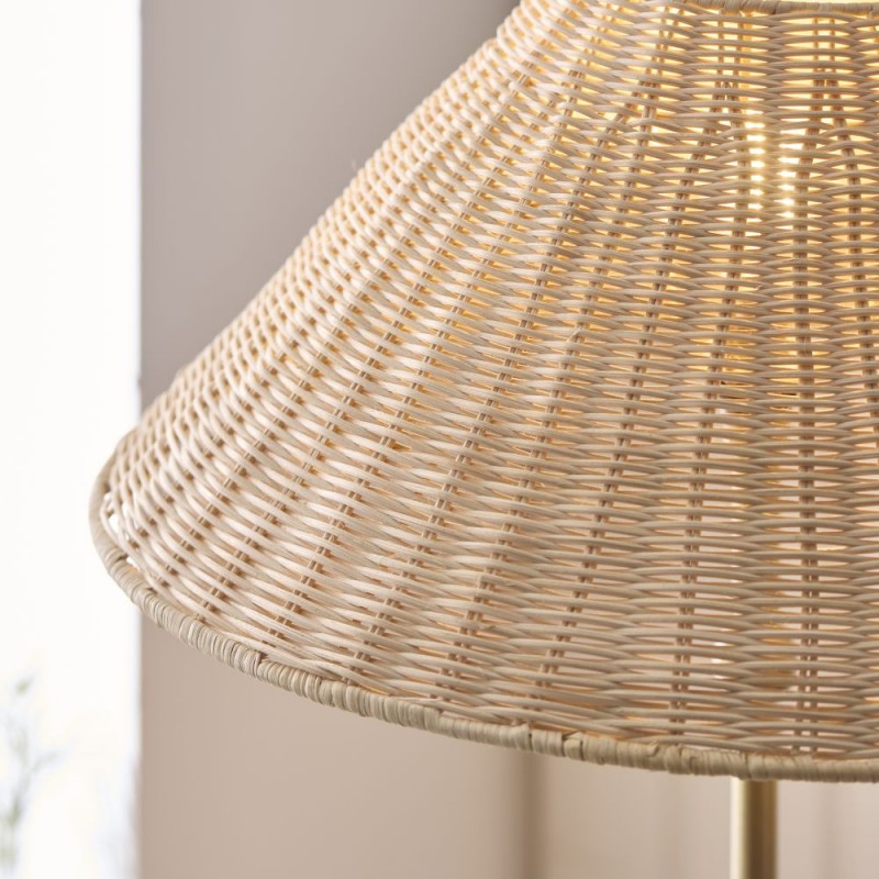 Endon-125454 - Jericho - Antique Brass Floor Lamp with Natural Rattan