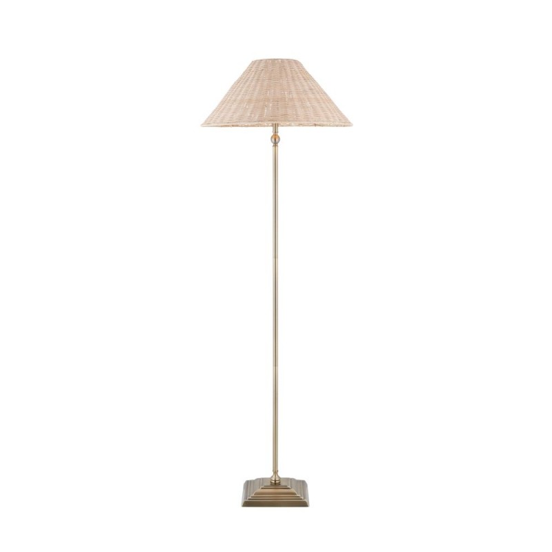 Endon-125454 - Jericho - Antique Brass Floor Lamp with Natural Rattan
