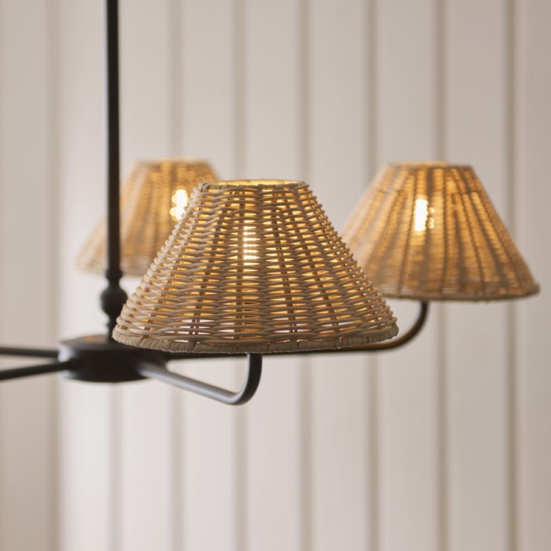 Endon-125455 - Jericho - Matt Black 5 Light Centre Fitting with Natural Rattan