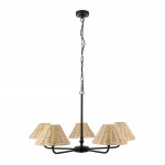 Jericho - Matt Black 5 Light Centre Fitting with Natural Rattan