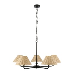 Jericho - Matt Black 5 Light Centre Fitting with Natural Rattan
