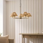 Jericho - Antique Brass 5 Light Centre Fitting with Natural Rattan
