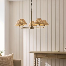 Jericho - Antique Brass 5 Light Centre Fitting with Natural Rattan