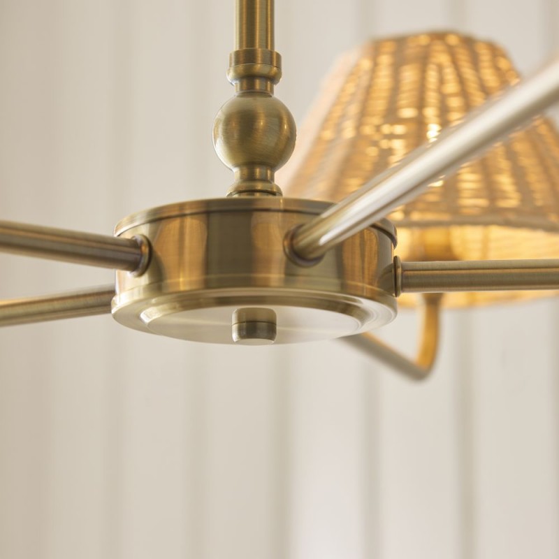 Endon-125456 - Jericho - Antique Brass 5 Light Centre Fitting with Natural Rattan