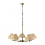 Jericho - Antique Brass 5 Light Centre Fitting with Natural Rattan