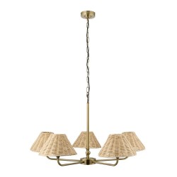 Jericho - Antique Brass 5 Light Centre Fitting with Natural Rattan