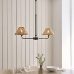 Jericho - Matt Black 2 Light over Island Fitting with Natural Rattan